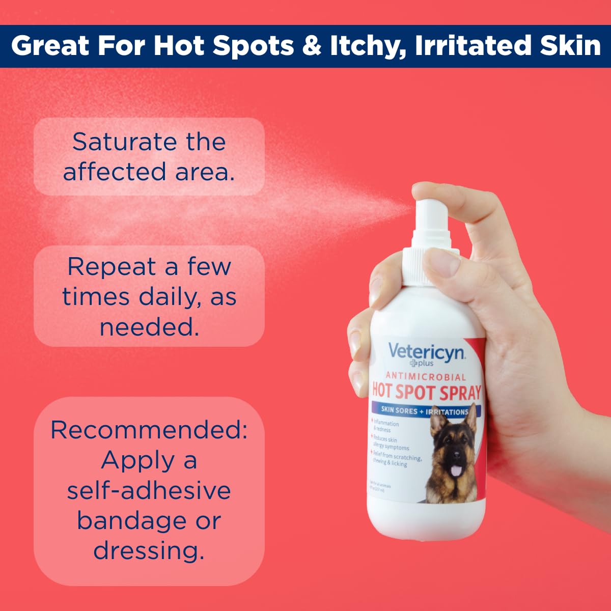 Vetericyn Plus hot spot spray on a counter with packaging ready to purchase
