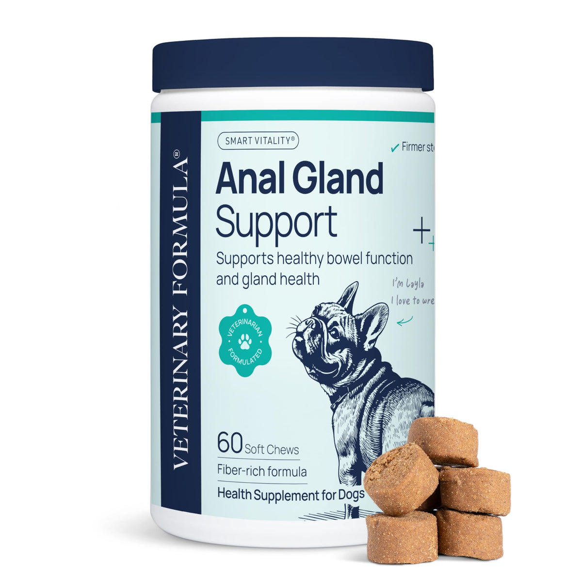 Veterinary Formula Anal Gland Support soft chews with pumpkin provide fiber for digestion.