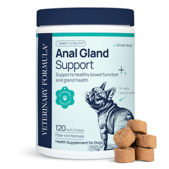Veterinary Formula Anal Gland Support packaging shown for dogs promoting routine comfort.
