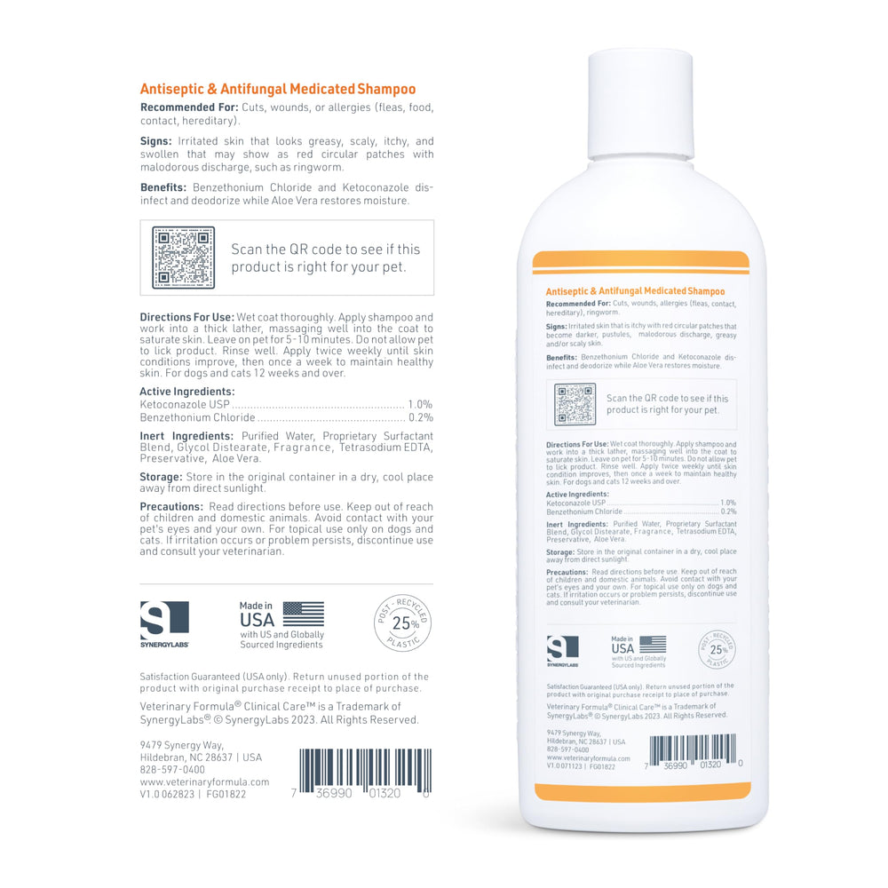 Veterinary Formula Clinical Care after-bath grooming scene with a calm, clean pet.
