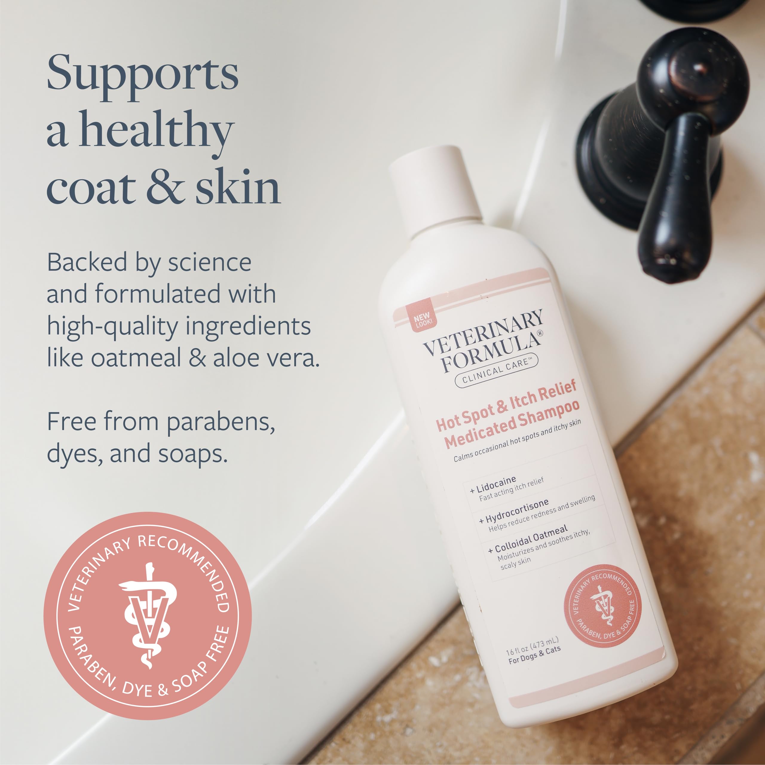 Lather action showing Veterinary Formula Clinical Care soothing itching.