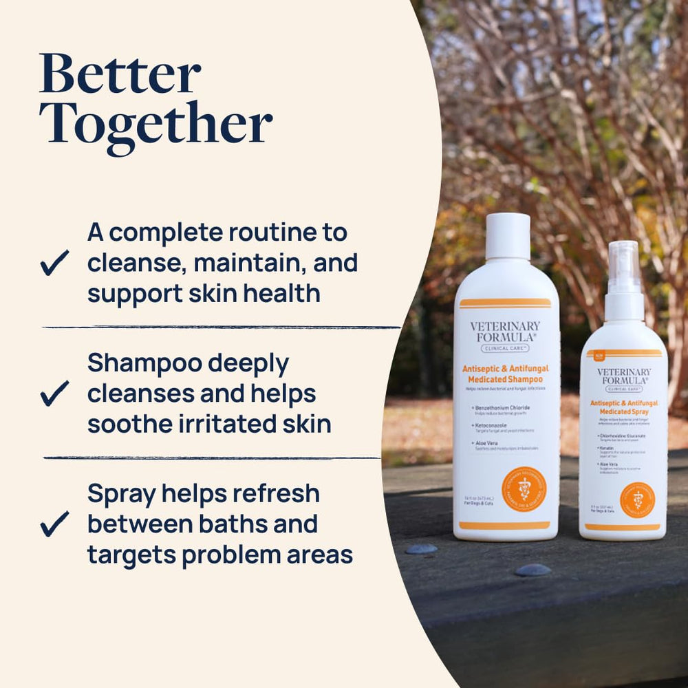 Close-up of Veterinary Formula Clinical Care shampoo lather cleansing the coat.