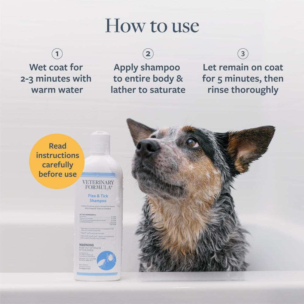Veterinary Formula rinse-steps image demonstrates careful rinsing to avoid eyes