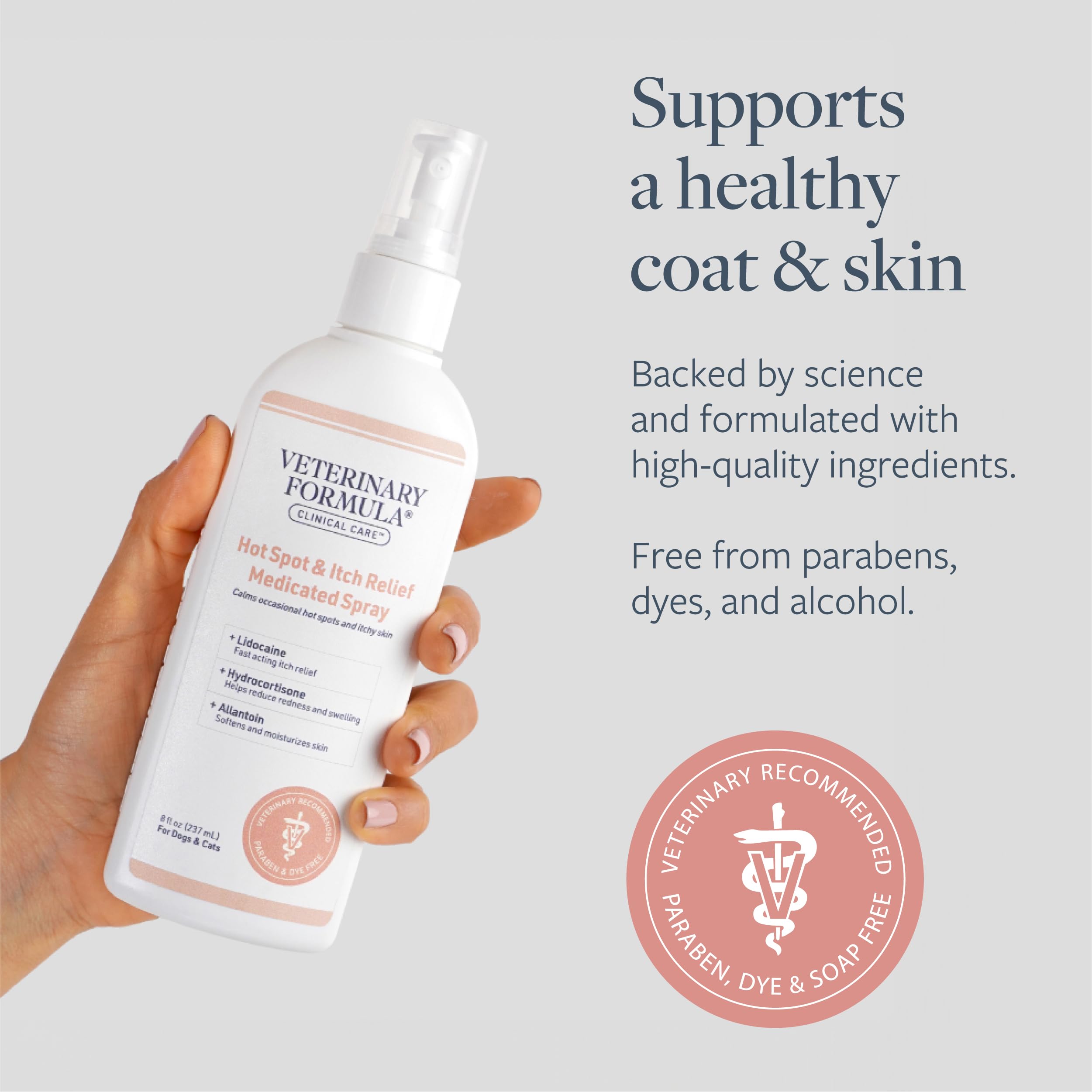 Veterinary Formula hot-spot-spray cat-application for soothing sensitive skin between baths.
