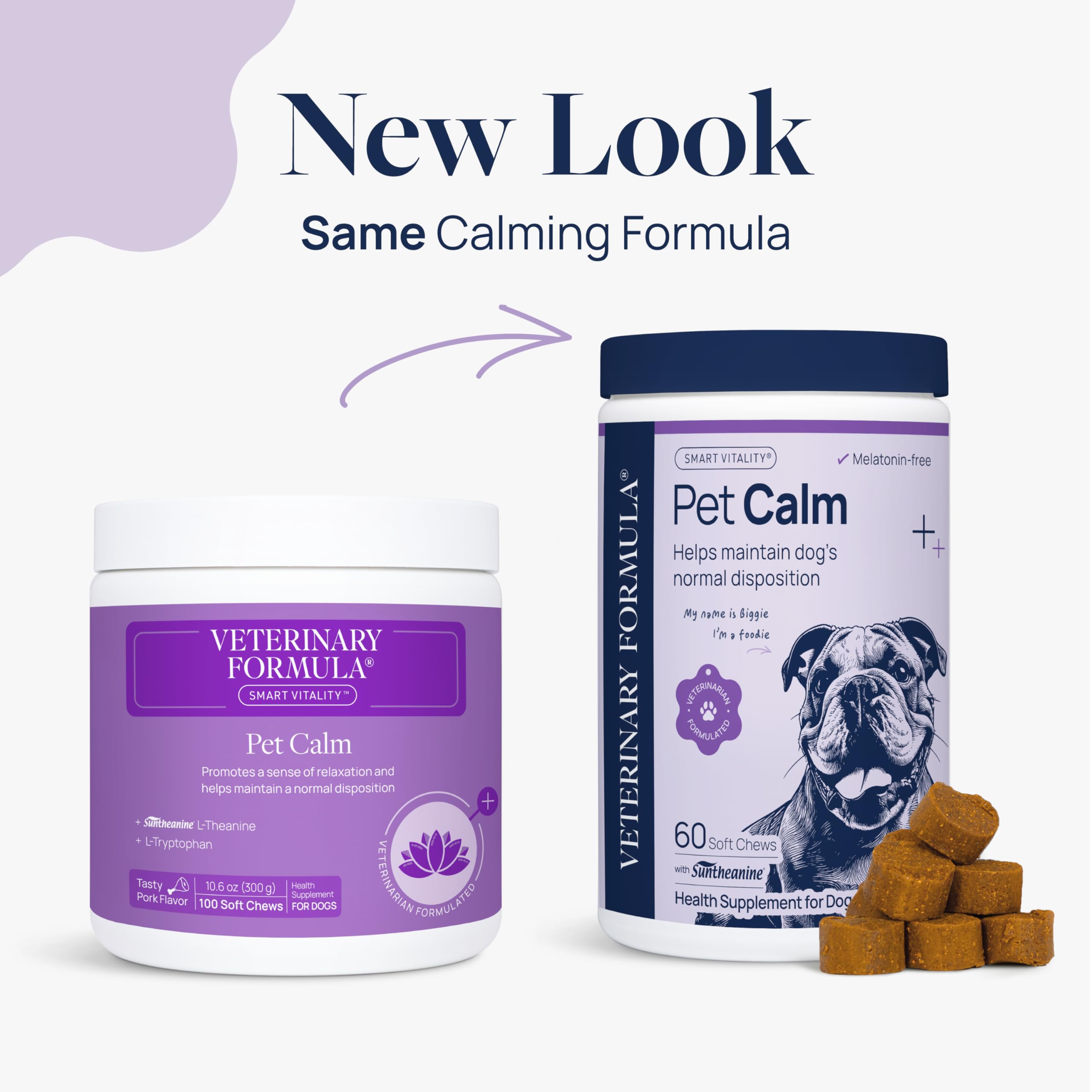 Veterinary Formula Pet Calm chews close-up highlighting tasty texture for calm moments
