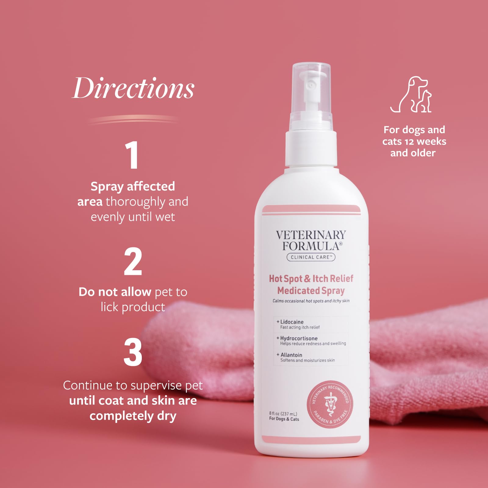 Utilisation entre les lavages avec Veterinary Formula pour soulager démangeaisons.
