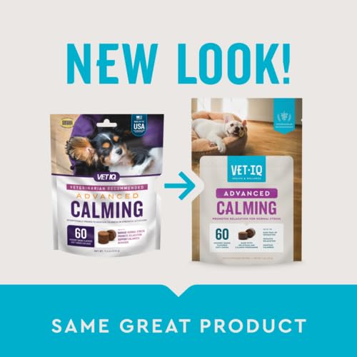 VetIQ Advanced Calming Chews bottle back view shows ingredients for safety