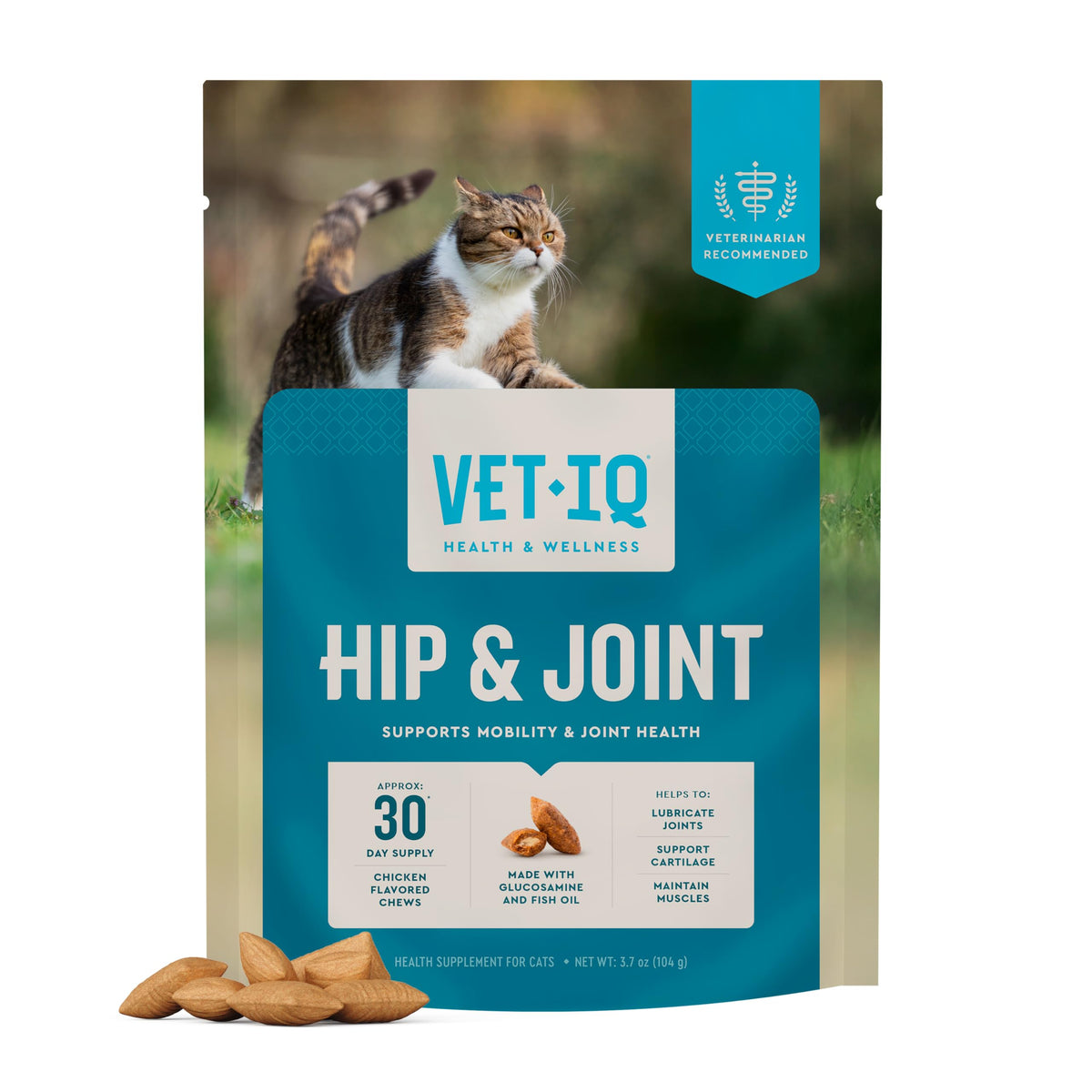 VetIQ Hip & Joint emballage pratique pour la mobilité féline