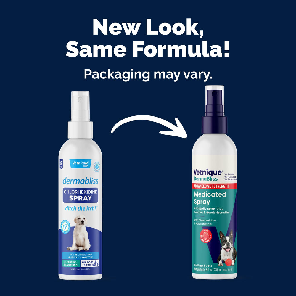 Pouring DermaBliss bottle to illustrate easy, targeted application between baths daily.