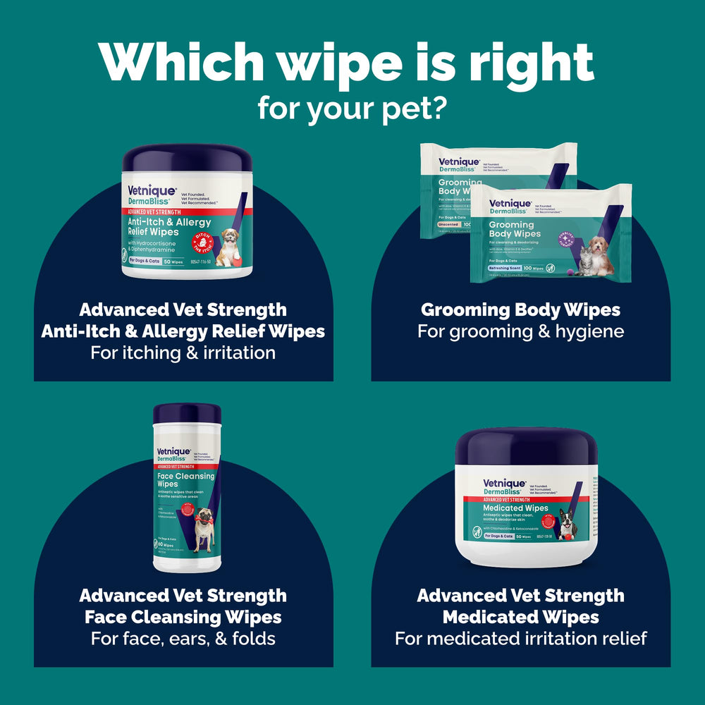 Vetnique Dermabliss wipes with ketoconazole 1% for fungal support.