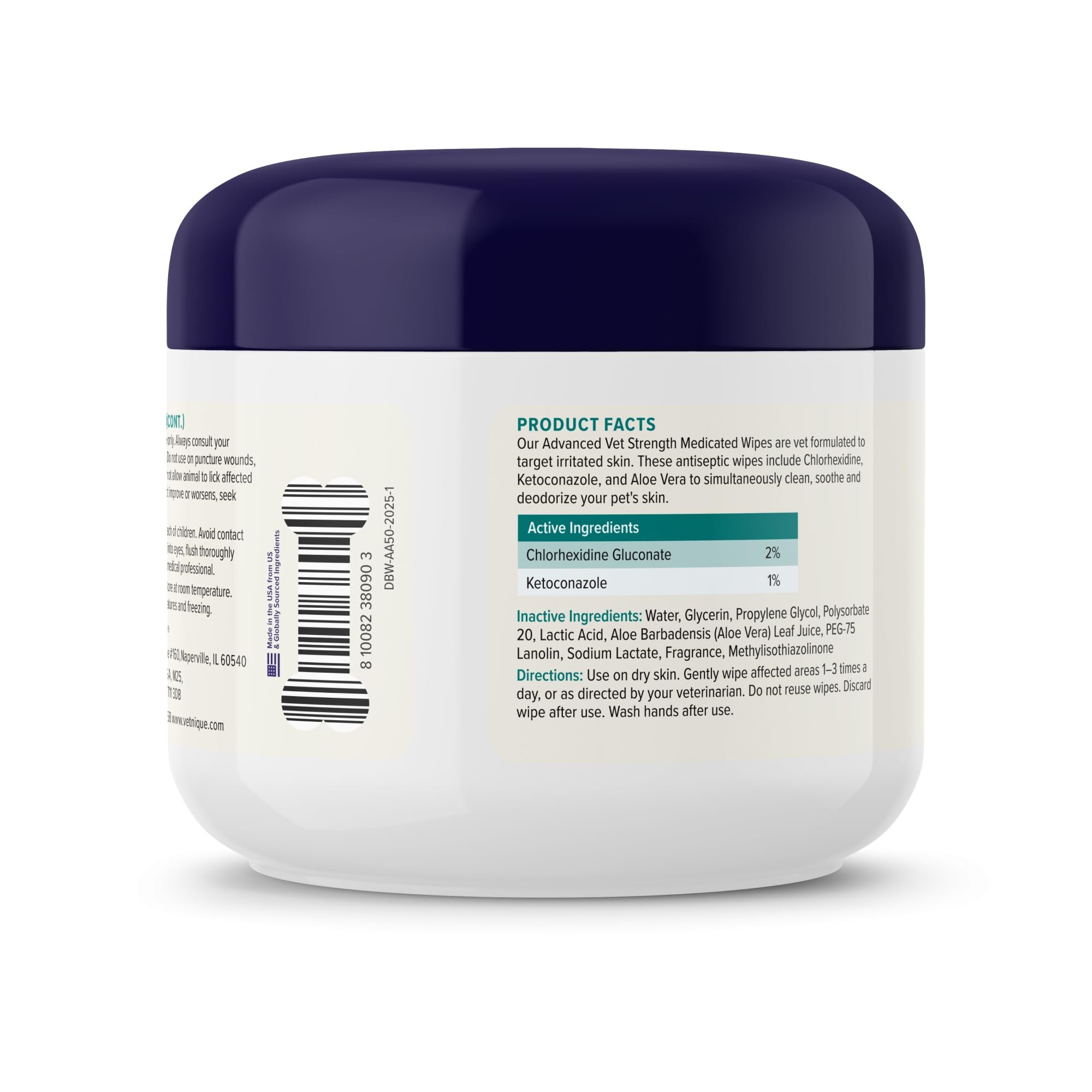 Vetnique Dermabliss wipes for gentle daily skin cleansing of dogs.