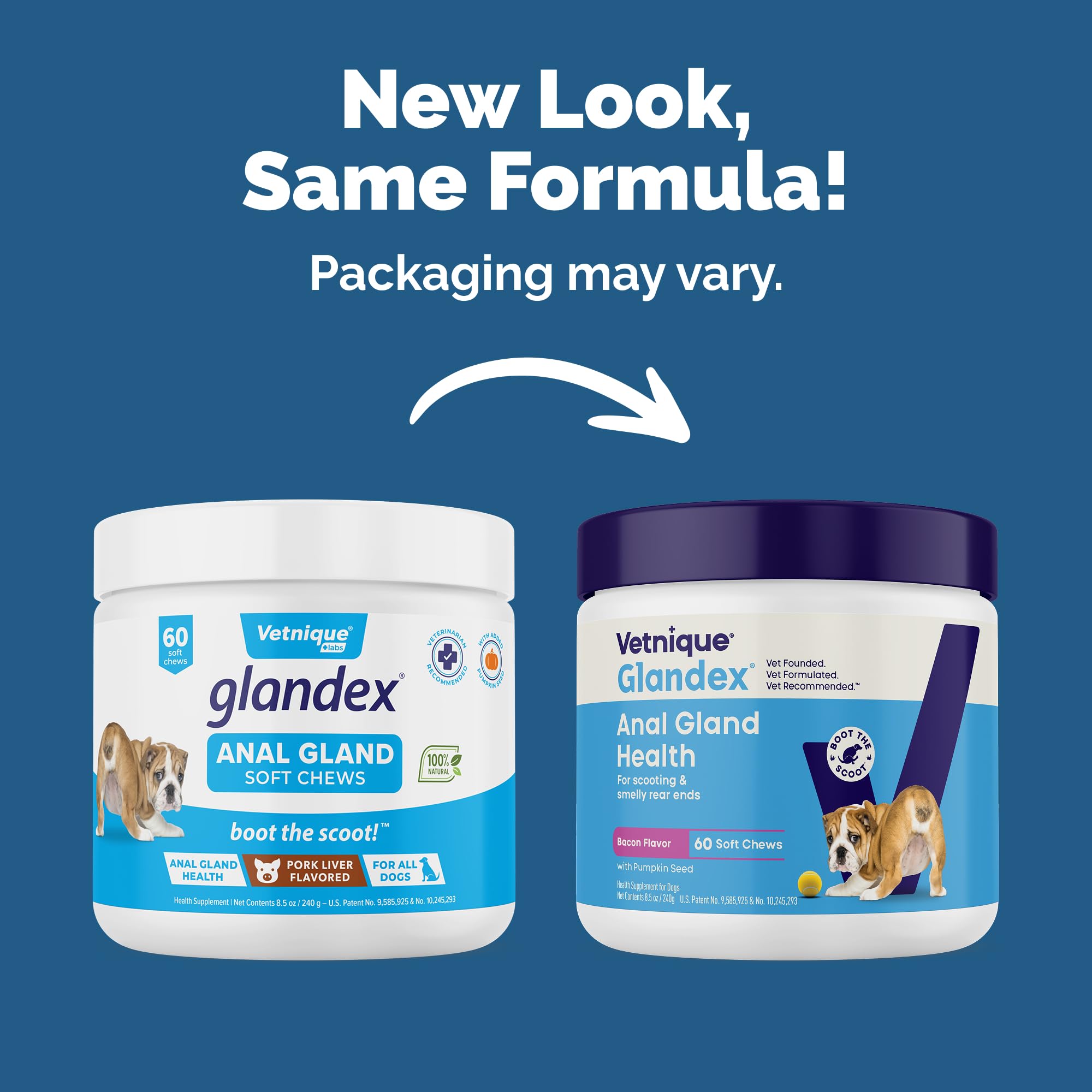 Glandex bacon chew close-up; dogs enjoy a tasty support for scoot comfort.
