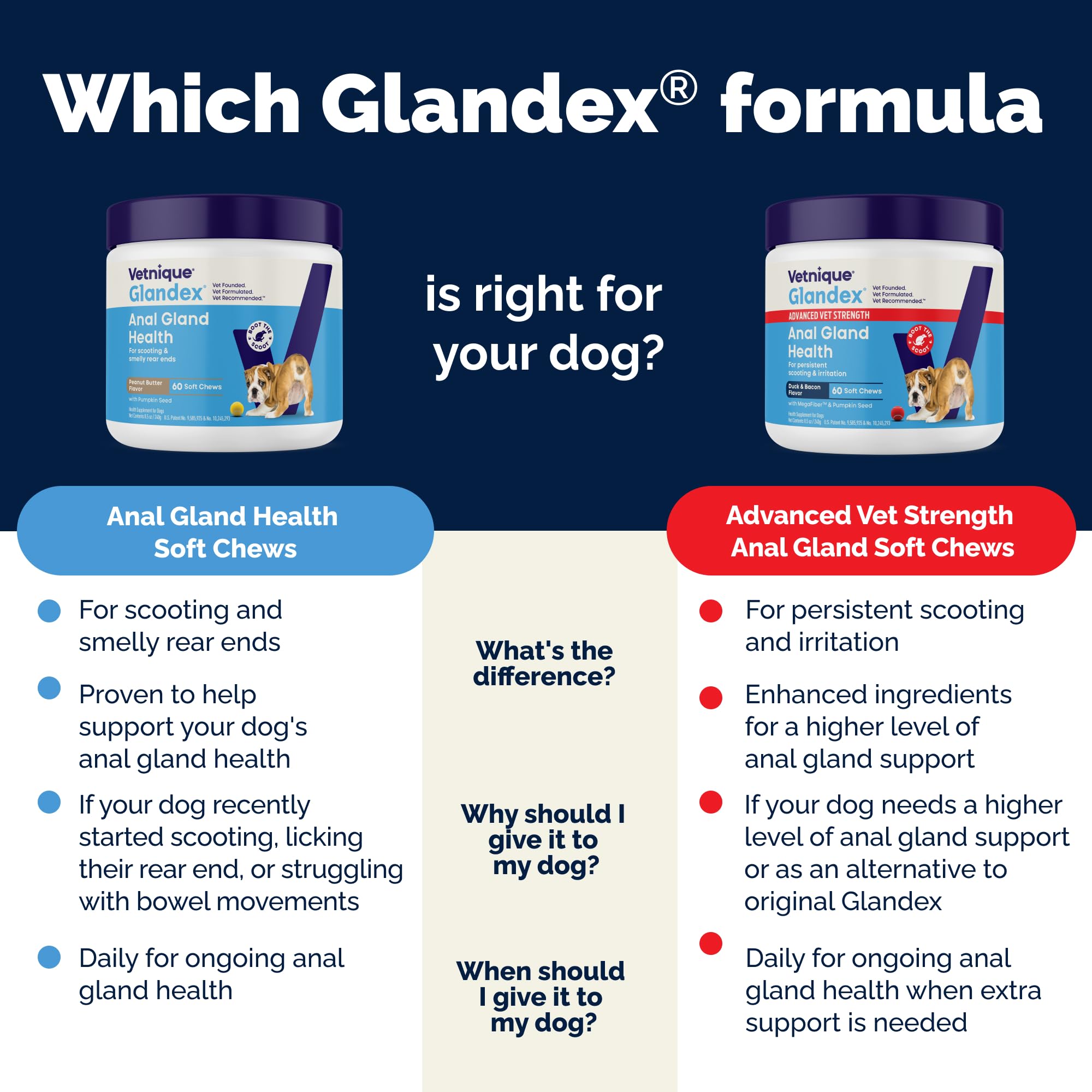 Vetnique Glandex is veterinarian-recommended for canine anal health.