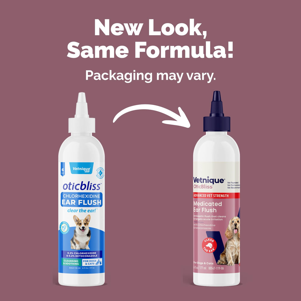 Vetnique Oticbliss bottle front highlights vet formulated ingredients for gentle ear care