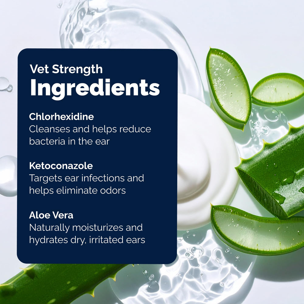 Vetnique Oticbliss chlorhexidine ketoconazole closeup emphasizes dual active ingredients