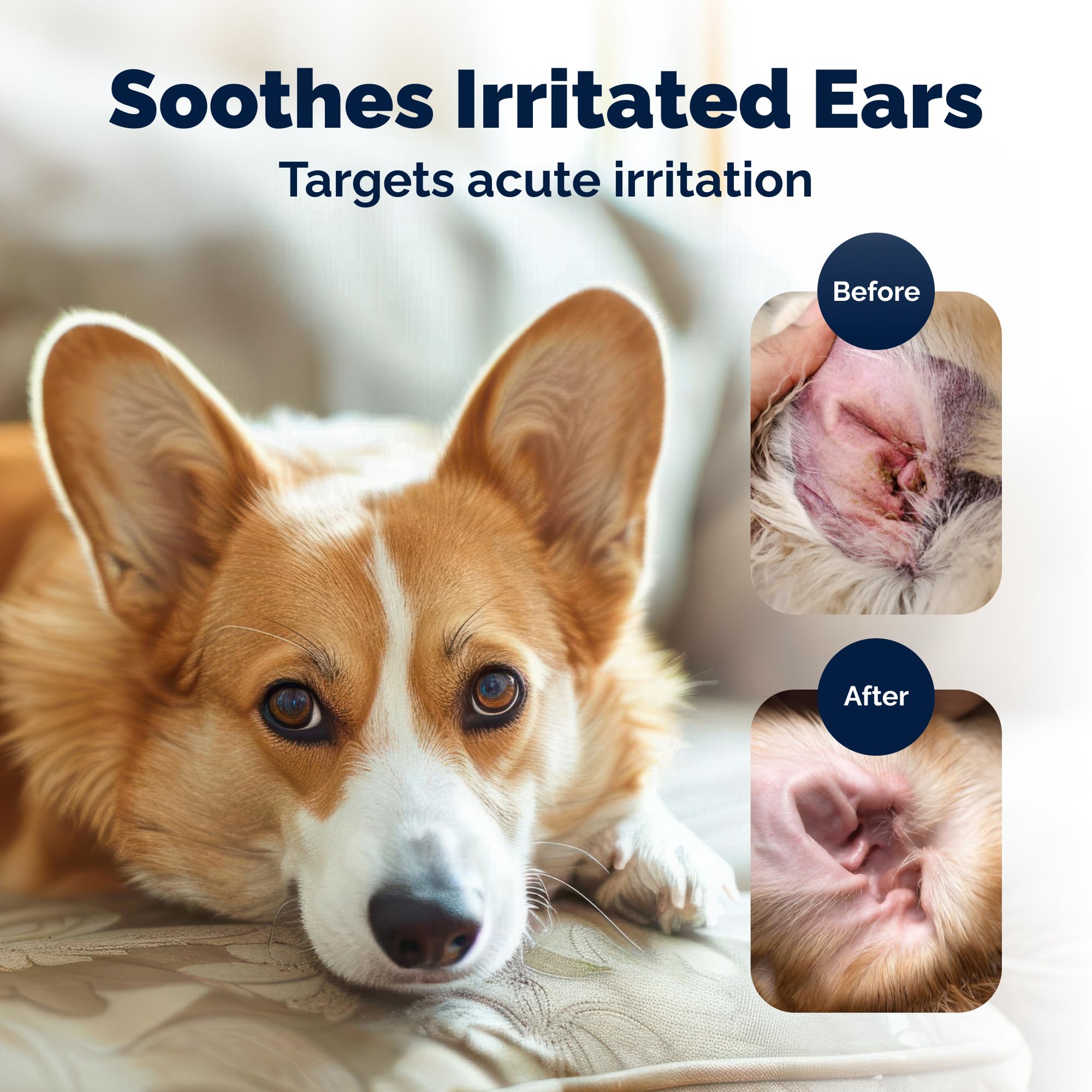 Vetnique Oticbliss ear care application shown on pet ear.