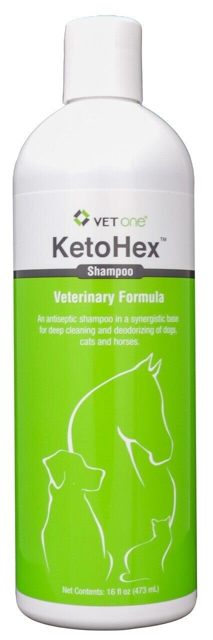 Vet One KetoHex shampoo bottle ready for pet cleansing and itch relief.