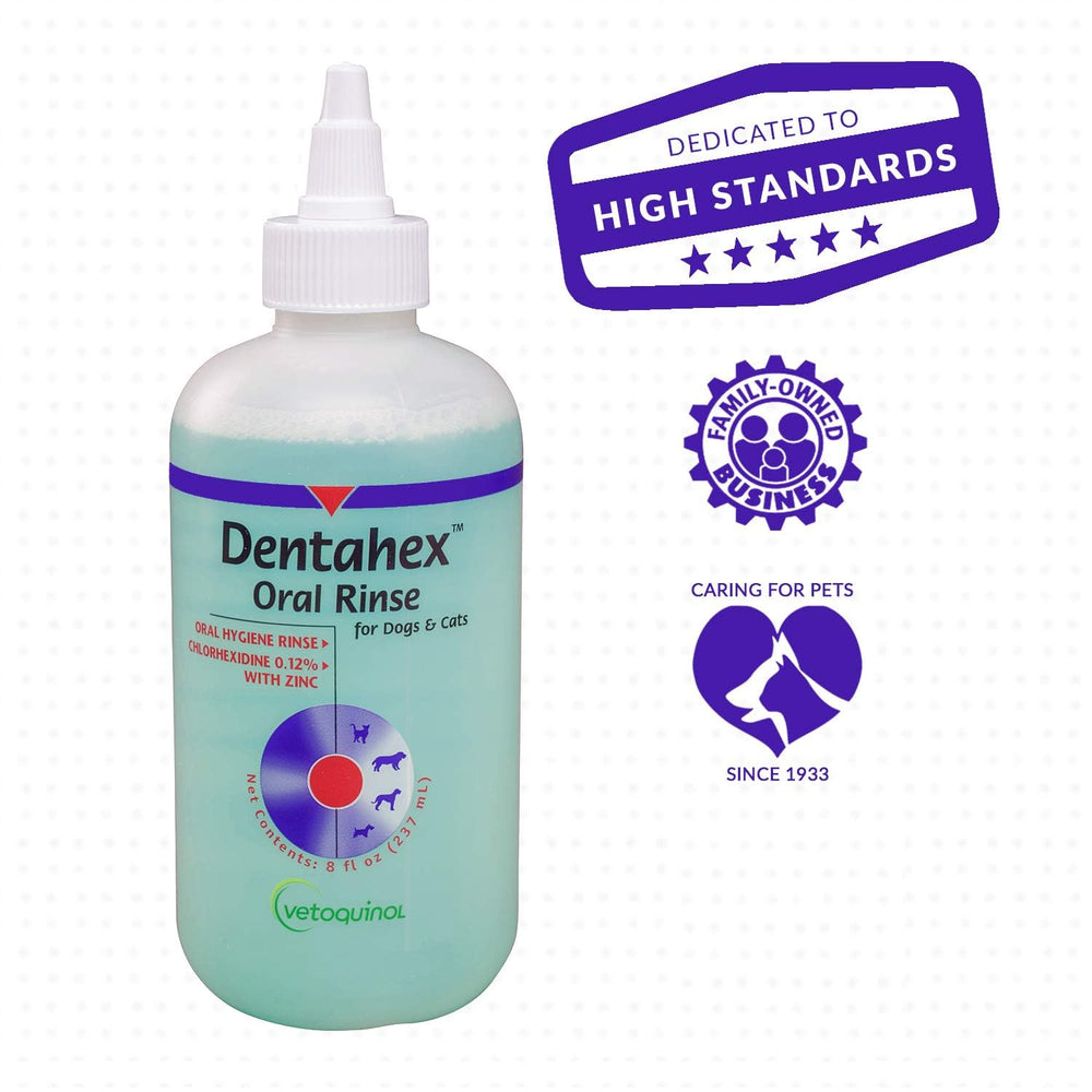 Vetoquinol Dentahex packaging front showcases product benefits and usage.