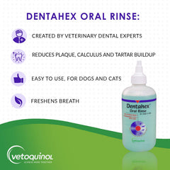 Vetoquinol Dentahex spray in action helps reduce plaque and freshen breath for dogs and cats.