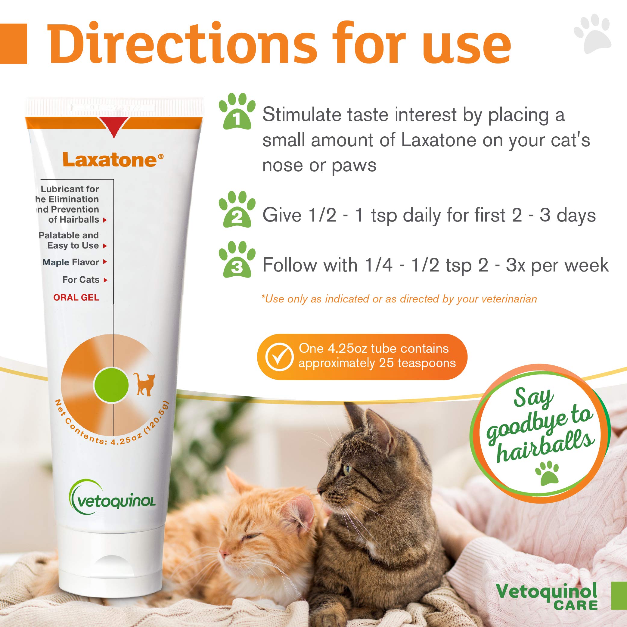 Cat enjoying maple-flavored Laxatone gel for palatable hairball support