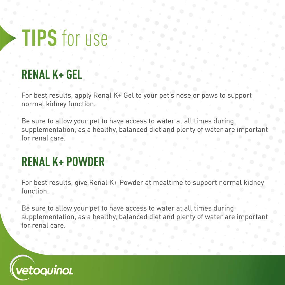 Vetoquinol Renal K bottle close-up on clearly labeled supplement.