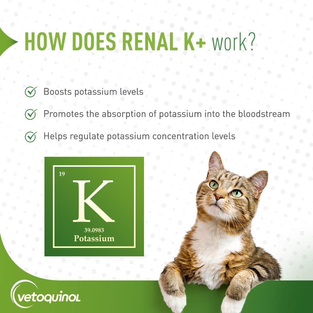 Vetoquinol Renal K powder pour showing chicken-fish flavor for meals.