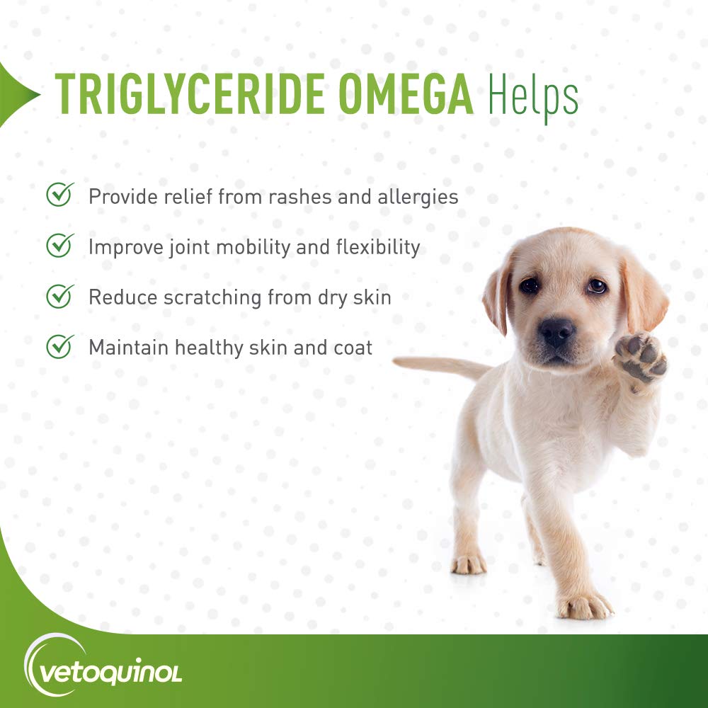 Vetoquinol omega-3 capsules for large dogs, easy daily administration.