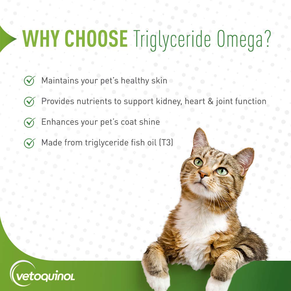 Vetoquinol Triglyceride Omega-3 ingredients label highlighting Atlantic fish sources