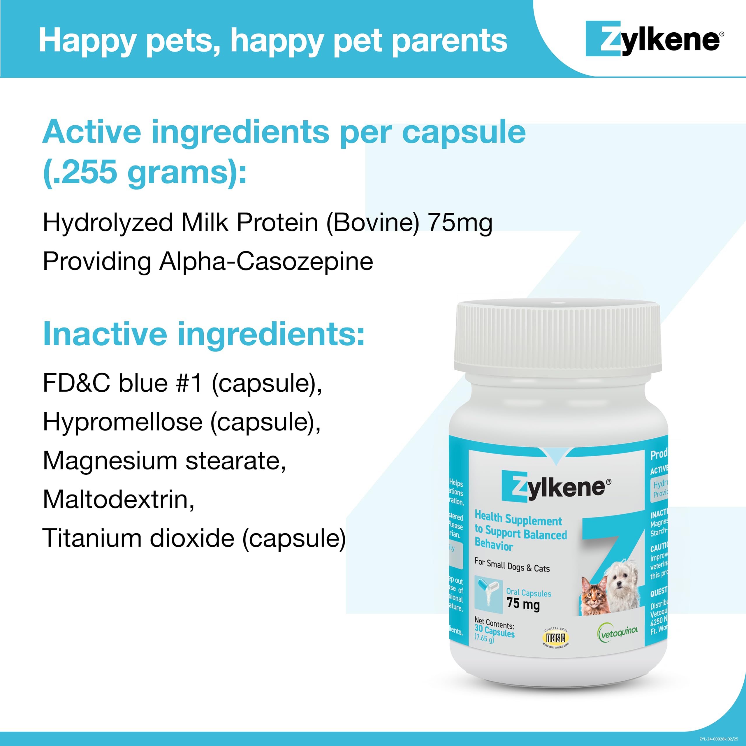 Vet-recommended Zylkene for pets during travel or vet visits.