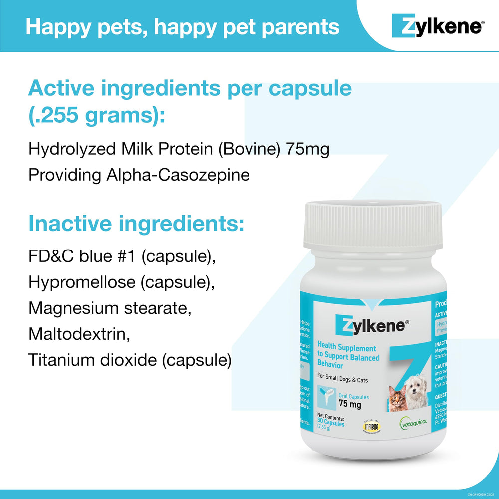 Vet-recommended Zylkene for pets during travel or vet visits.