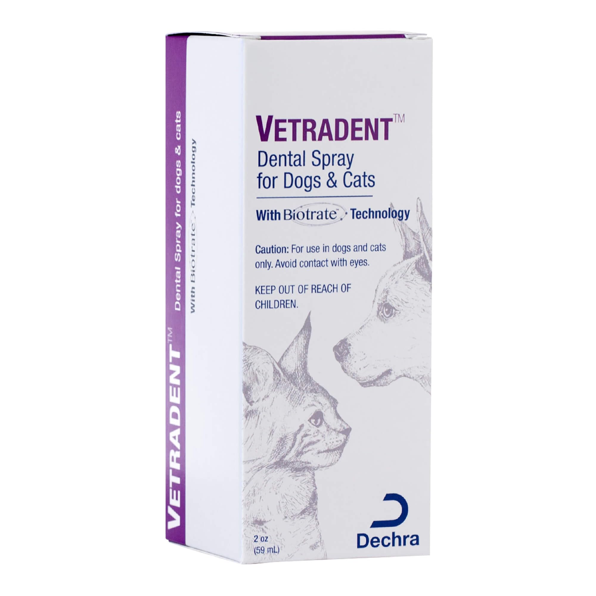 Vetradent Dental Spray label closeup highlighting Biotrate technology