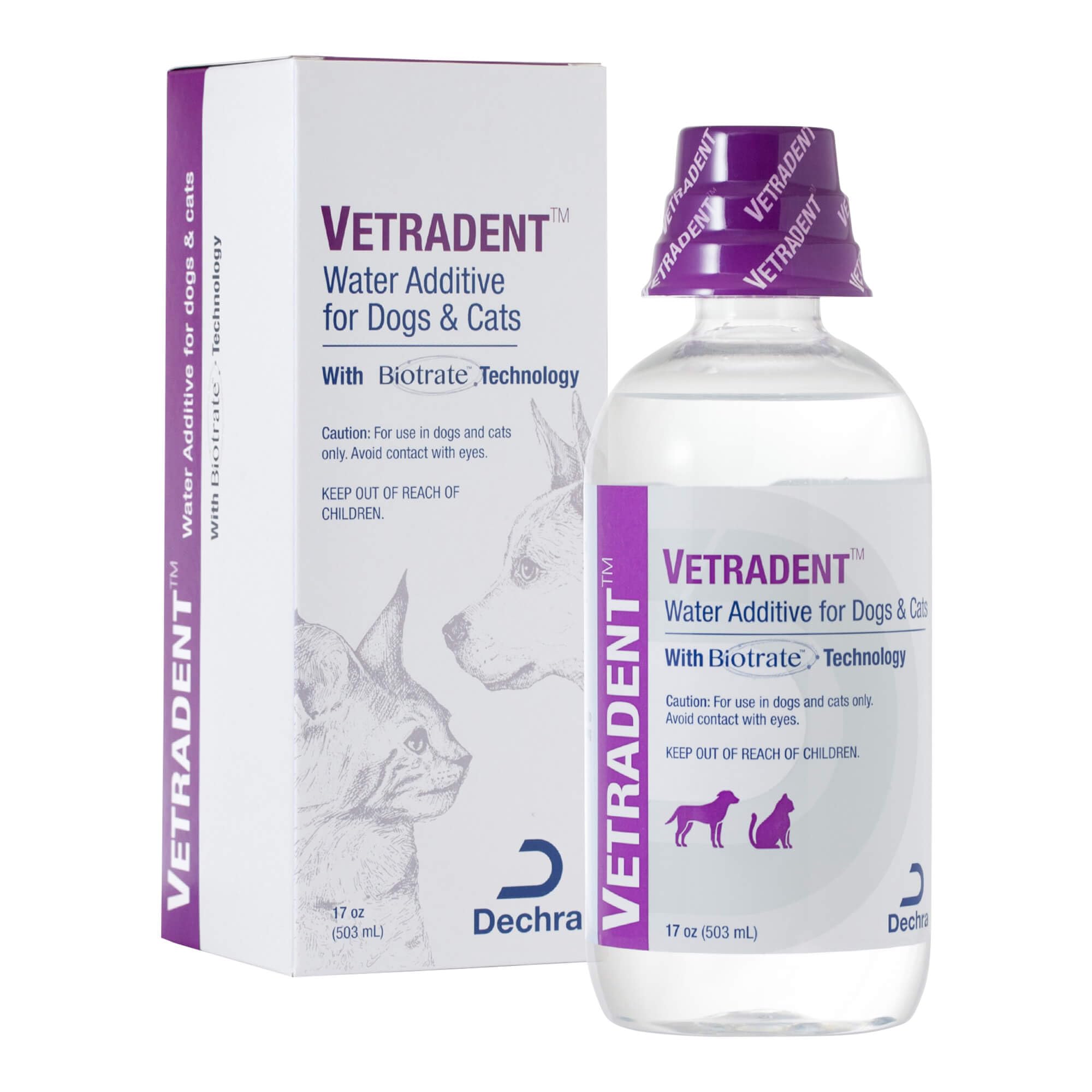 Vetradent water additive dose-measure shows precise dosing for dogs and cats.