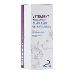Vetradent water additive in use with a pet drinking to support routine care.