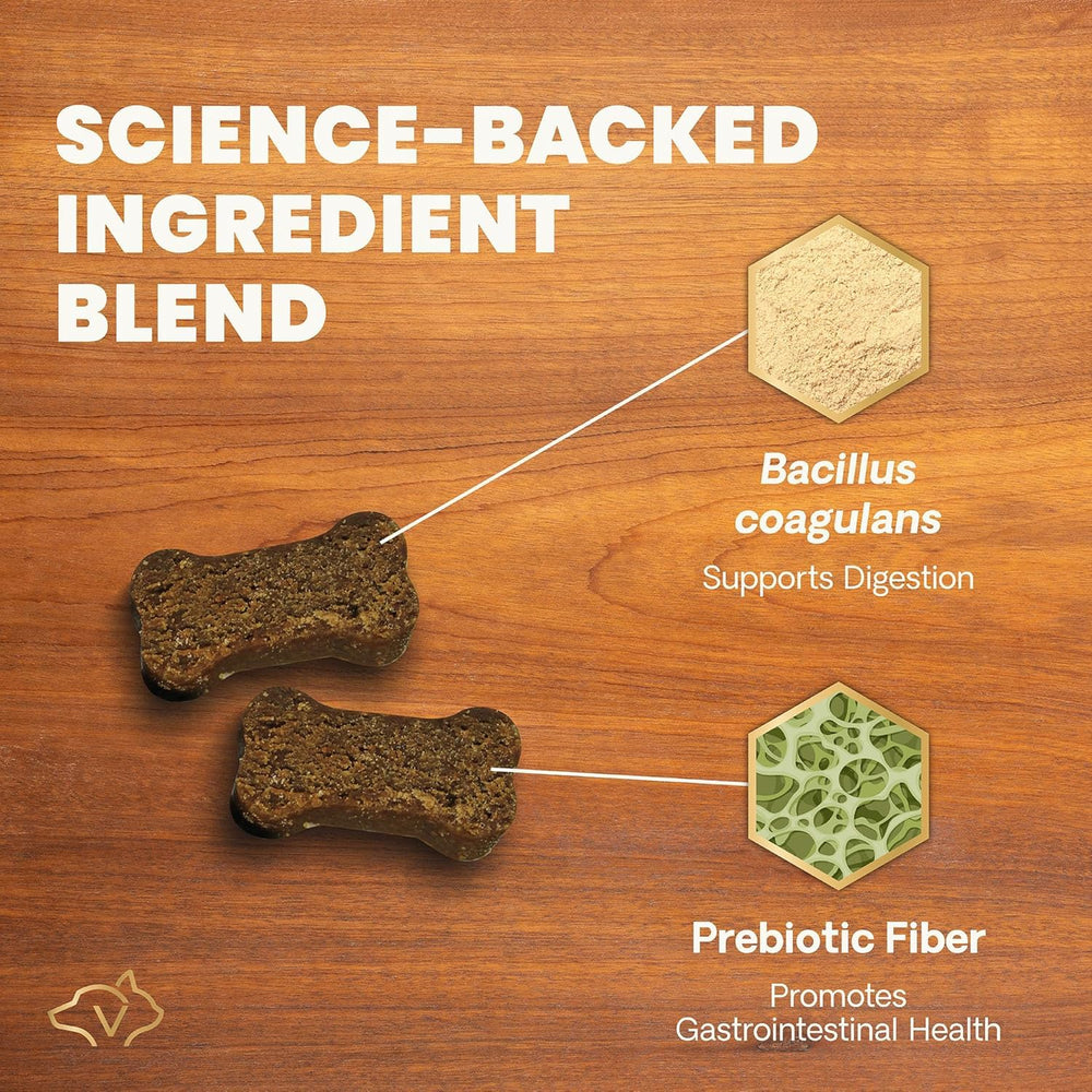 VetriScience Gut Health Chews shown as a dog treat during mealtime.