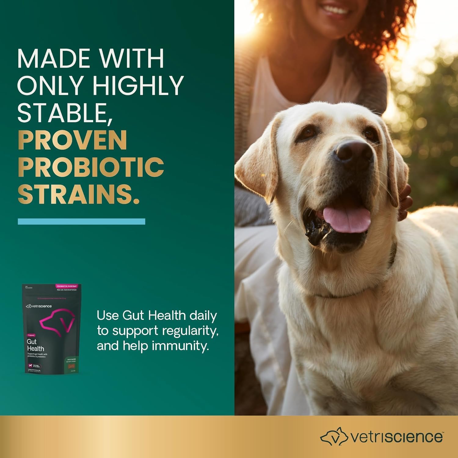 VetriScience Gut Health Chews duck-flavor treat promoting easy digestion.