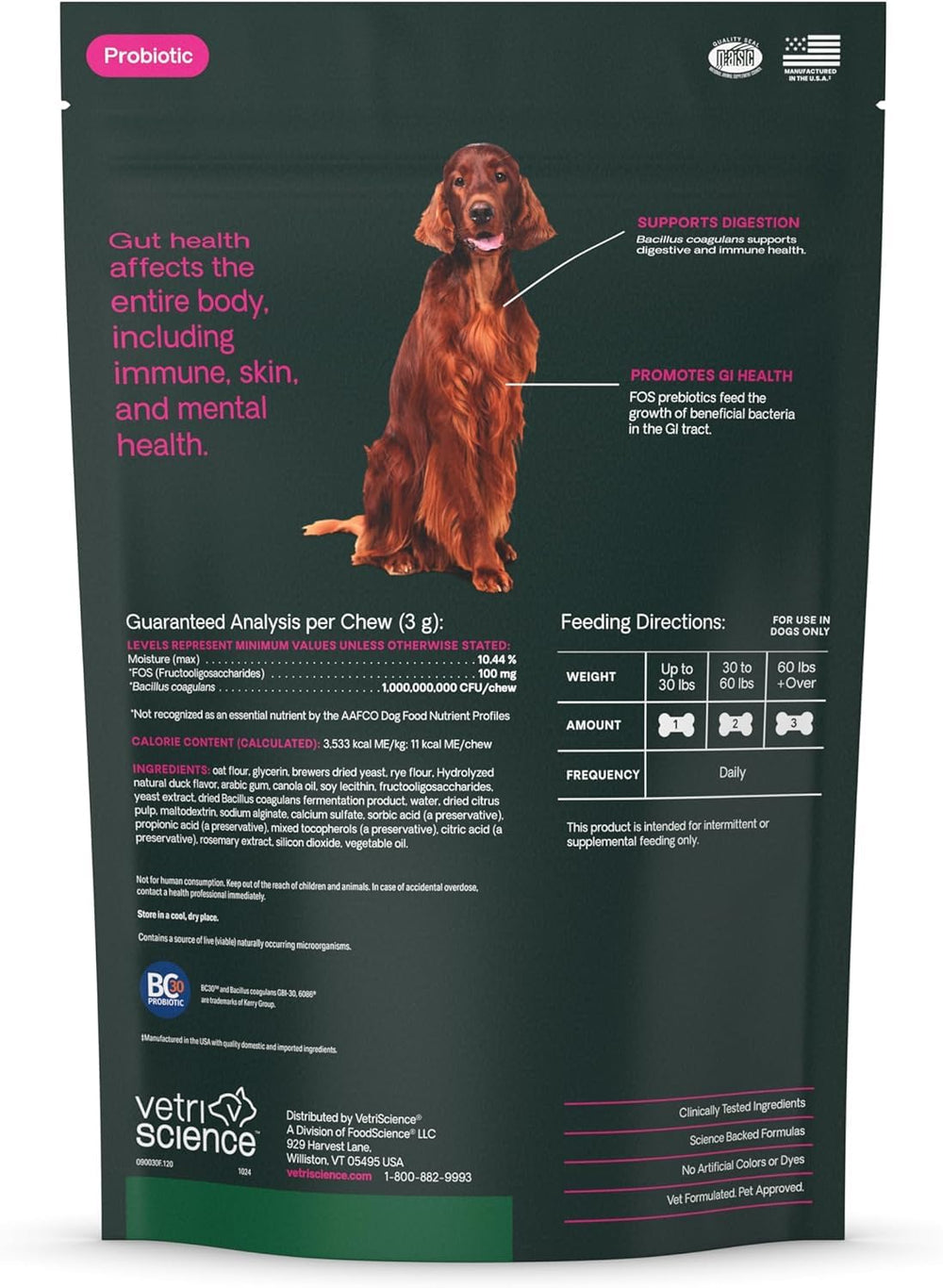 VetriScience Gut Health Chews stacked treats ready for daily regimen.