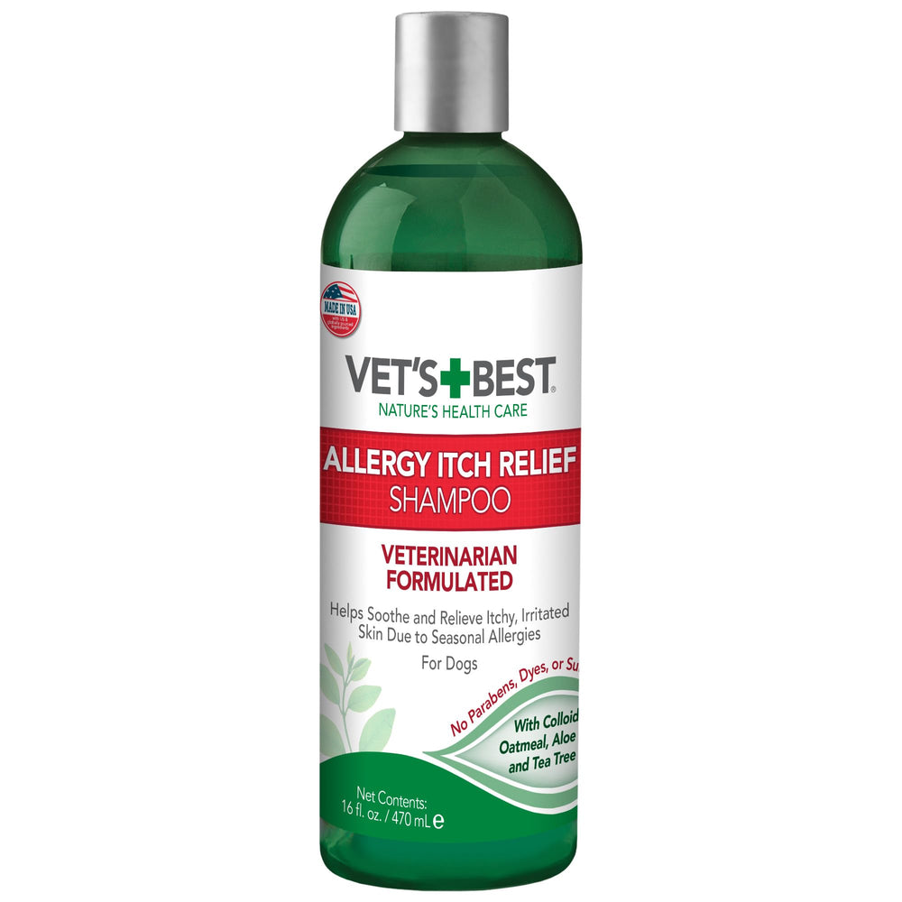 Vet's Best Allergy Itch Relief Shampoo bottle for easy calming cleanse of itchy skin