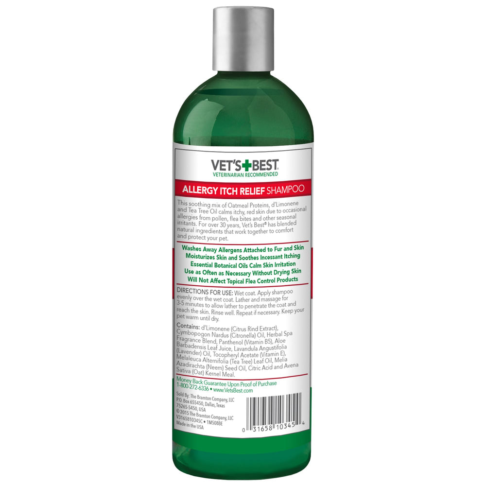Vet's Best Allergy Itch Relief shampoo lather showing spa-day refresh for dogs