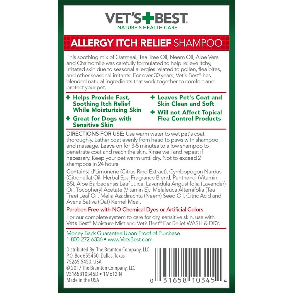 Vet's Best Allergy Itch Relief Shampoo safe with flea and tick treatments