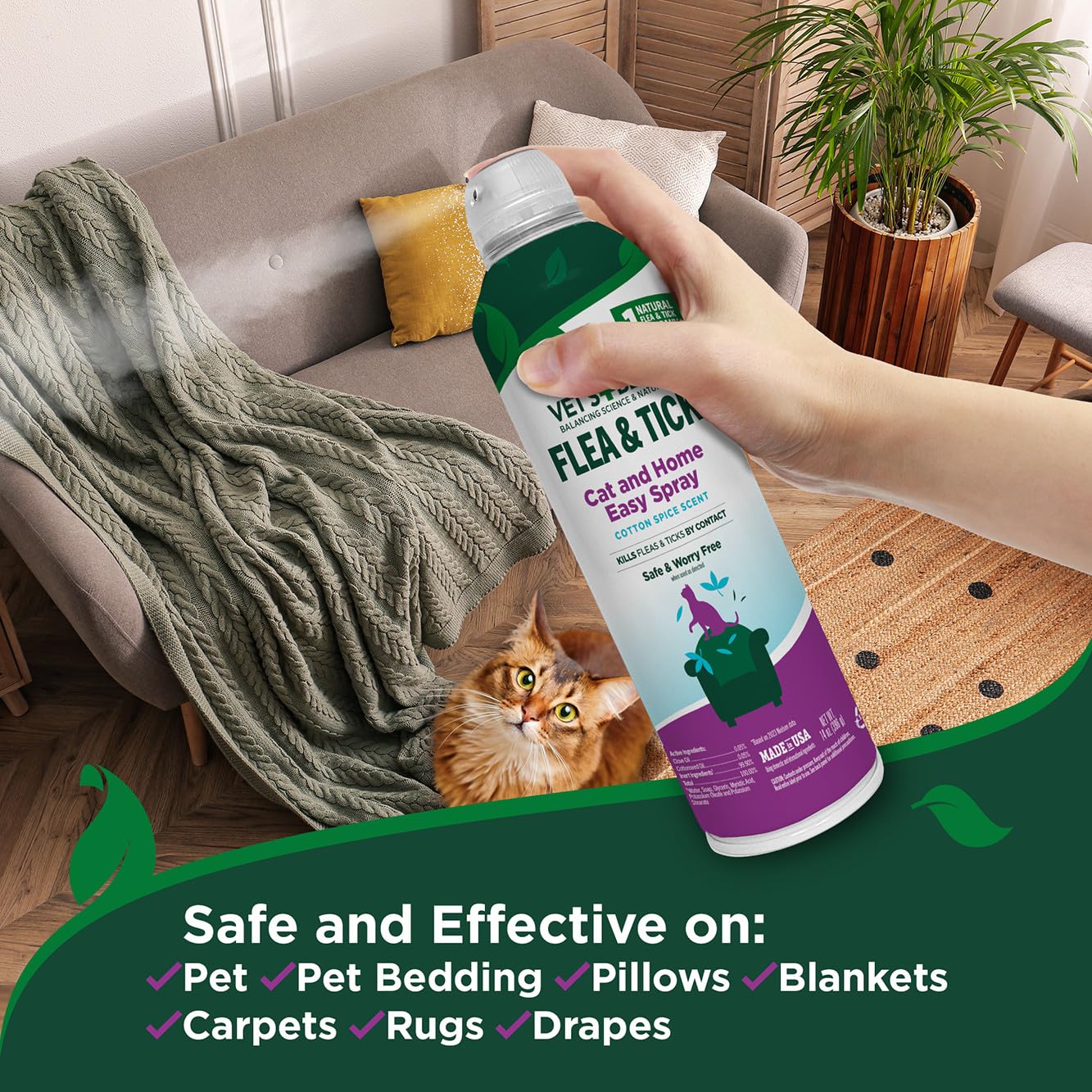 Safe on bedding and furniture, Vet's Best helps reduce fleas at home.