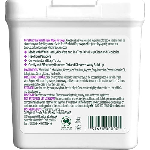 Vets Best Ear Relief Finger Wipes close-up texture for gentle debris removal.