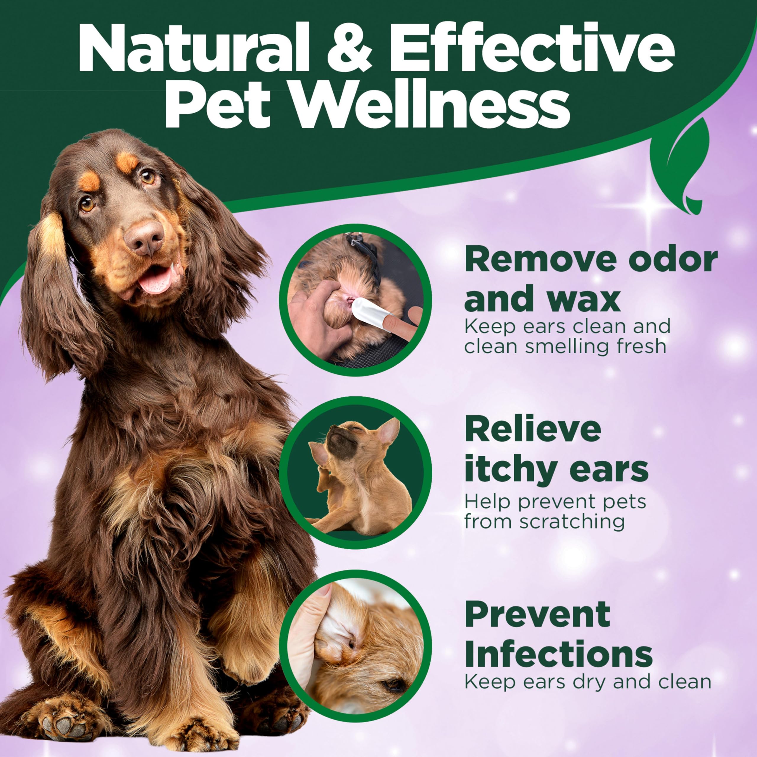Vets Best Ear Relief Finger Wipes disposable single-use for mess-free routine.