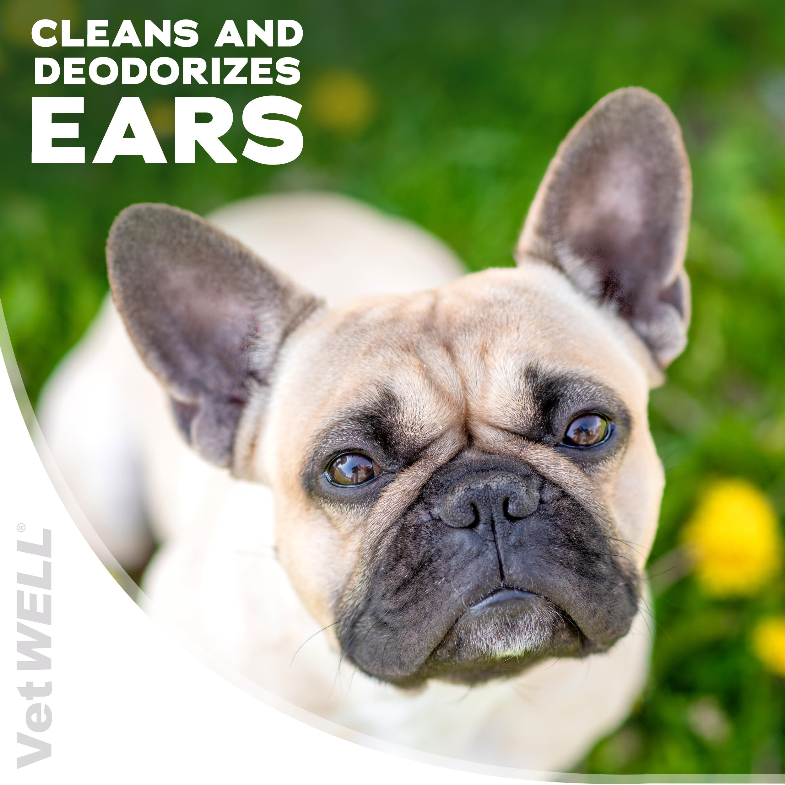 VetWELL Nettoyant Oreilles, formule douce avec Aloe Vera pour une utilisation quotidienne sans irritation.