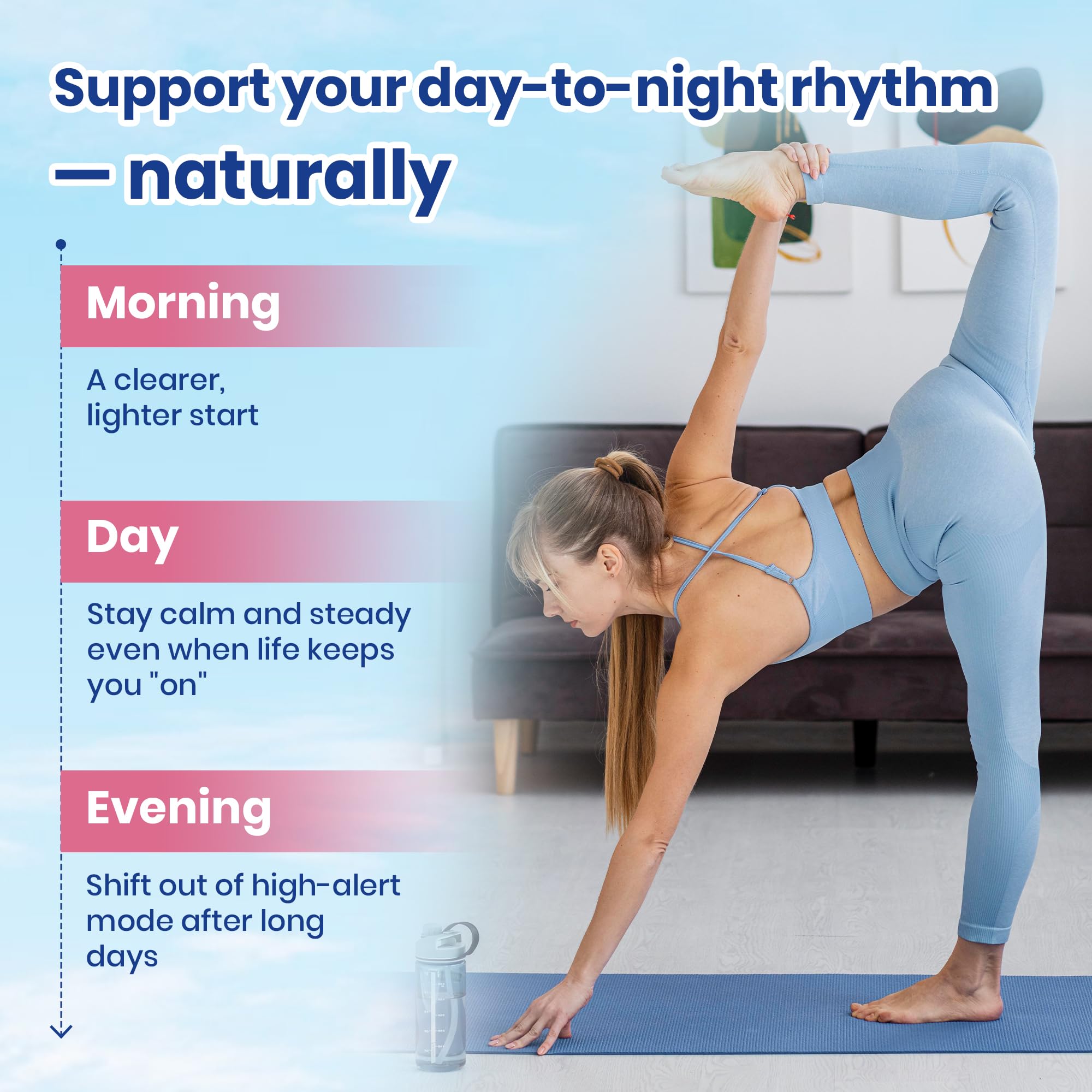 VEV Deep Calm daily-use scene shows convenient bite-size gummies for evenings