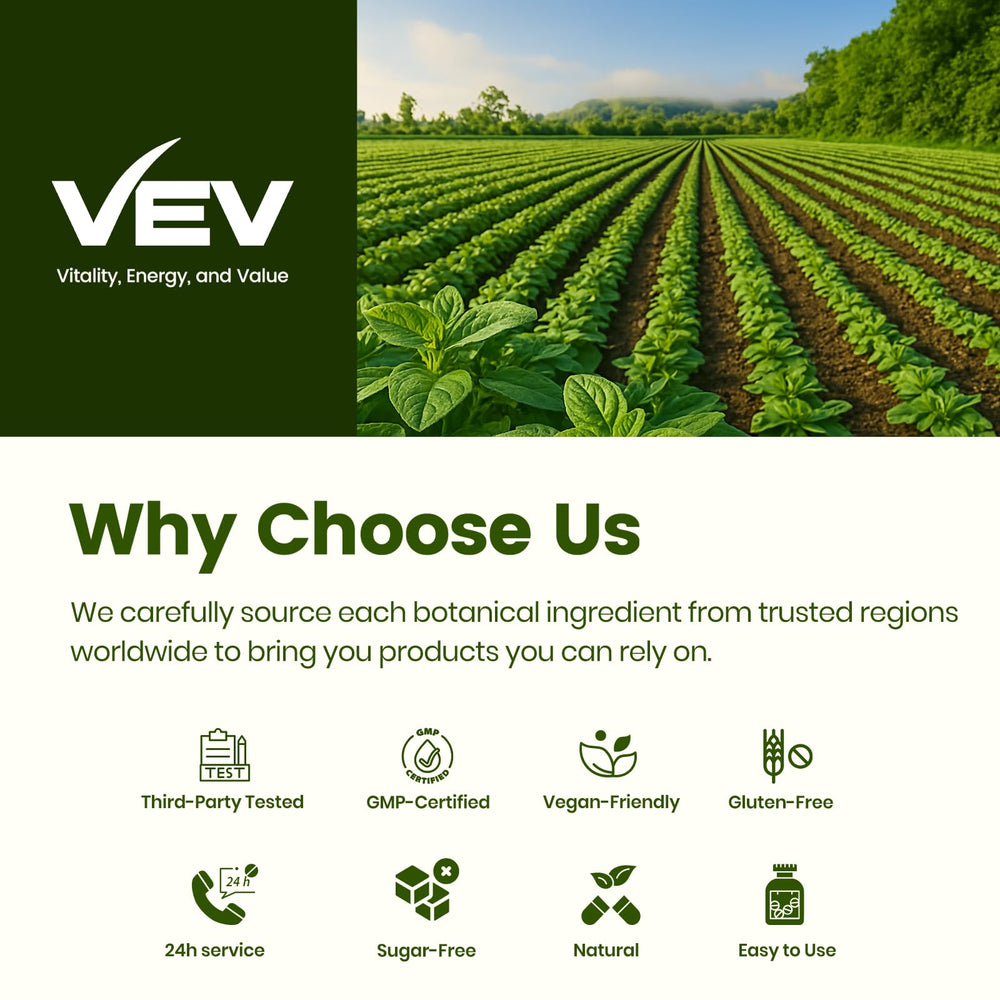 VEV label detail showing organic ingredients and vegan softgels.