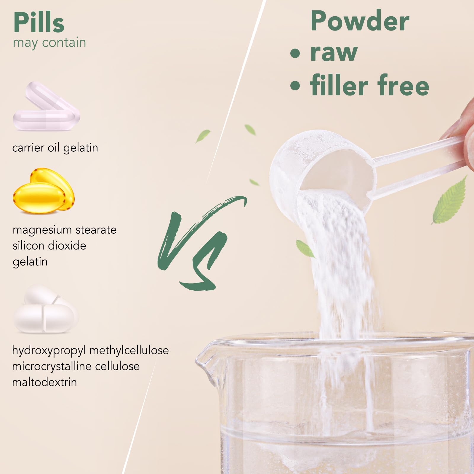 TEA time: VEV collagen powder mixing into hot tea for a calming ritual.