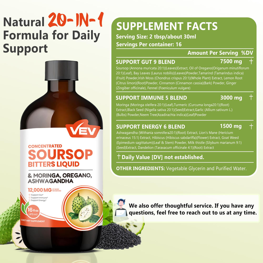 VEV Soursop Bitters pour into glass showing after-meal digestion support.