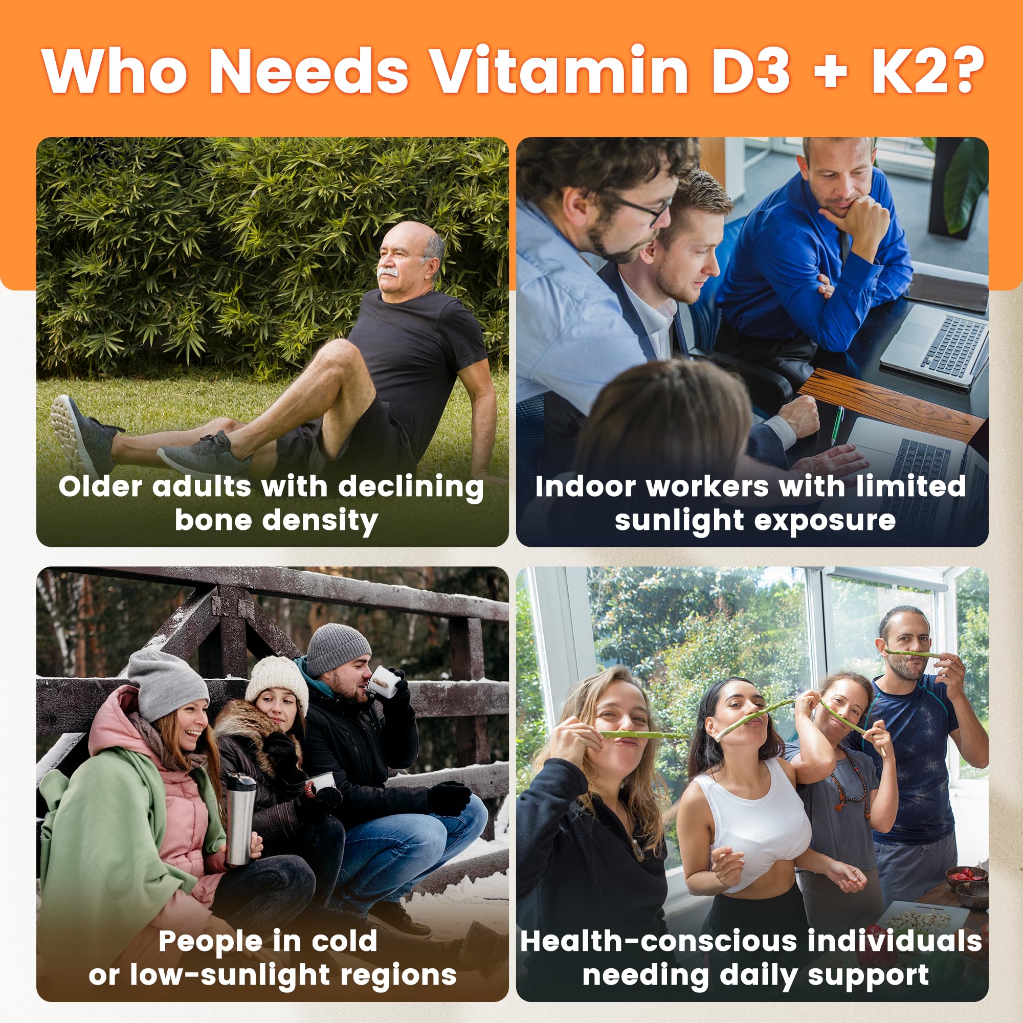 VEV bottle label close-up shows vegan D3 from lichen and MK-7 K2 for calcium guidance.