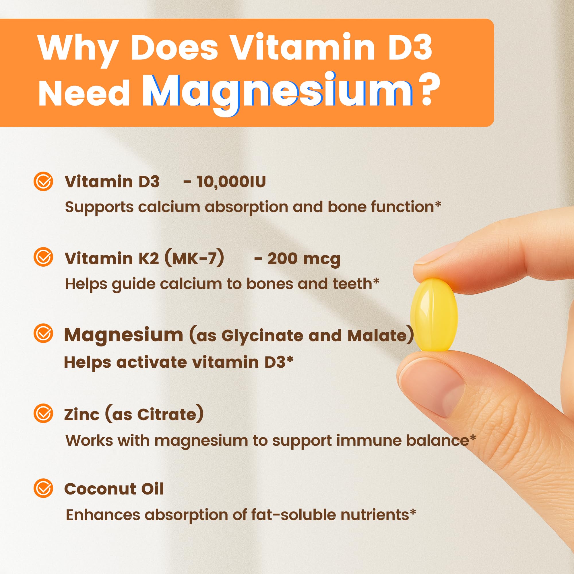 Softgels poured out to emphasize clean, convenient daily dosing on busy mornings.