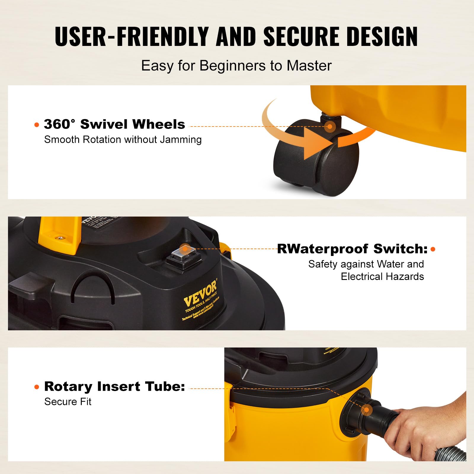 VEVOR 21.3ft reach with brush nozzle extends cleaning range without moving heavy equipment.